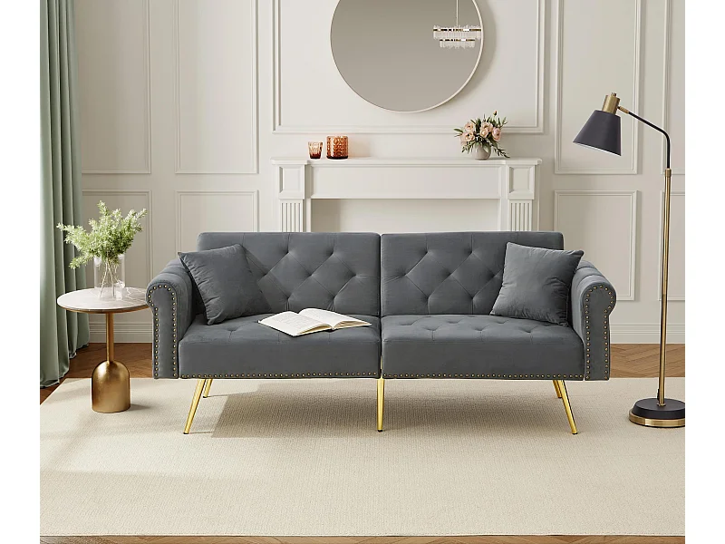 Canapé contemporain 2 places - Velours - Dossier réglable sur 3 niveaux - gris