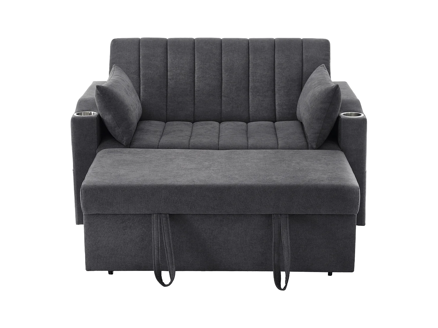 Canapé moderne 2 places - avec porte-gobelets et coussins - Gris