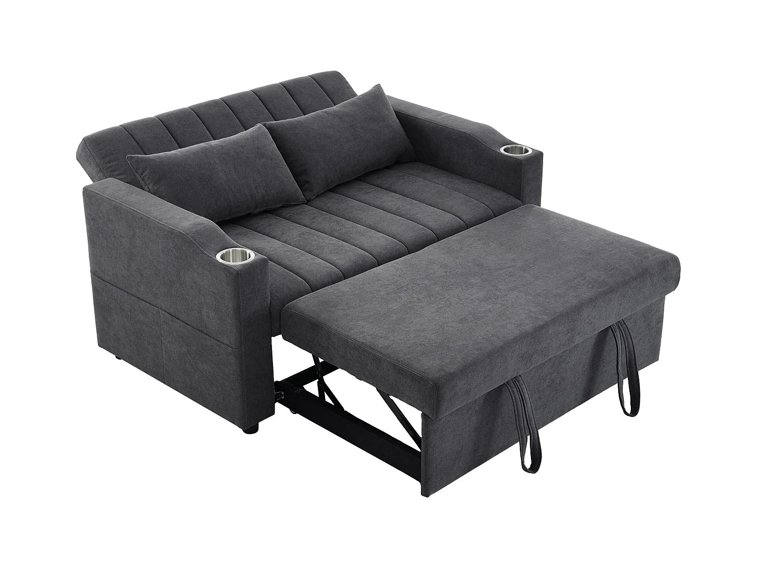 Canapé moderne 2 places - avec porte-gobelets et coussins - Gris