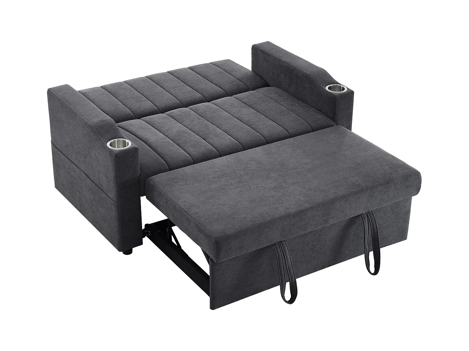 Canapé moderne 2 places - avec porte-gobelets et coussins - Gris