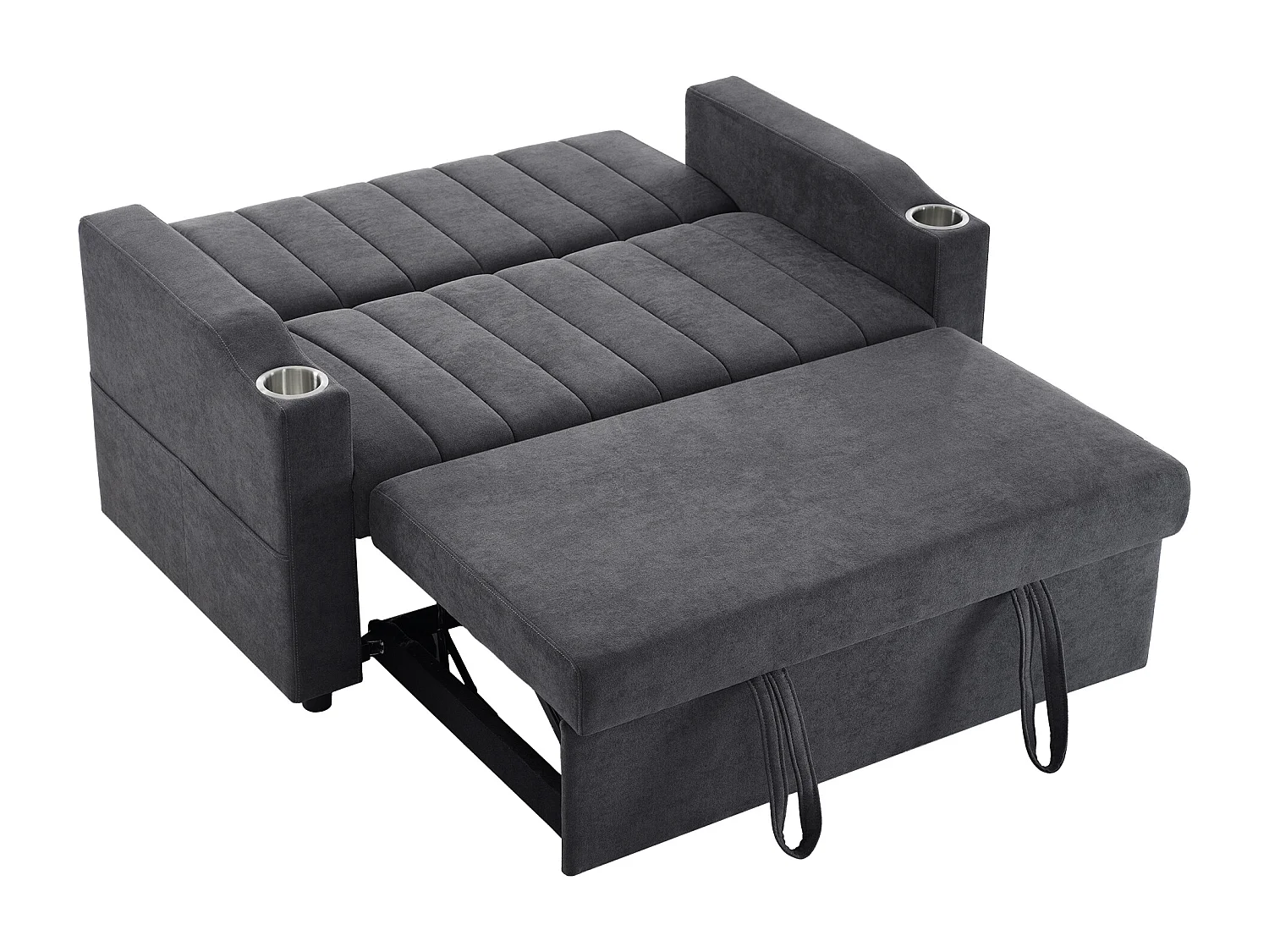 Canapé moderne 2 places - avec porte-gobelets et coussins - Gris