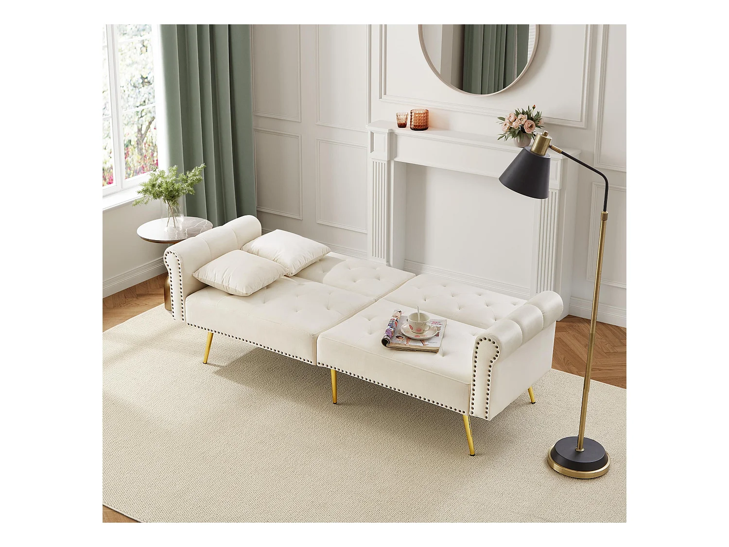 Modernes Sofa 2-Sitzer - Samt - Rückenlehne 3-fach verstellbar - Beige