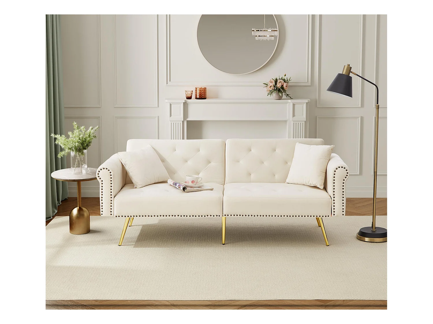 Modernes Sofa 2-Sitzer - Samt - Rückenlehne 3-fach verstellbar - Beige