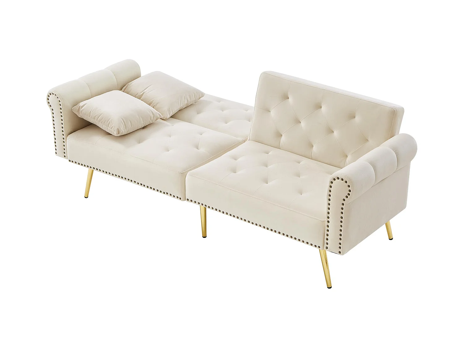 Modernes Sofa 2-Sitzer - Samt - Rückenlehne 3-fach verstellbar - Beige