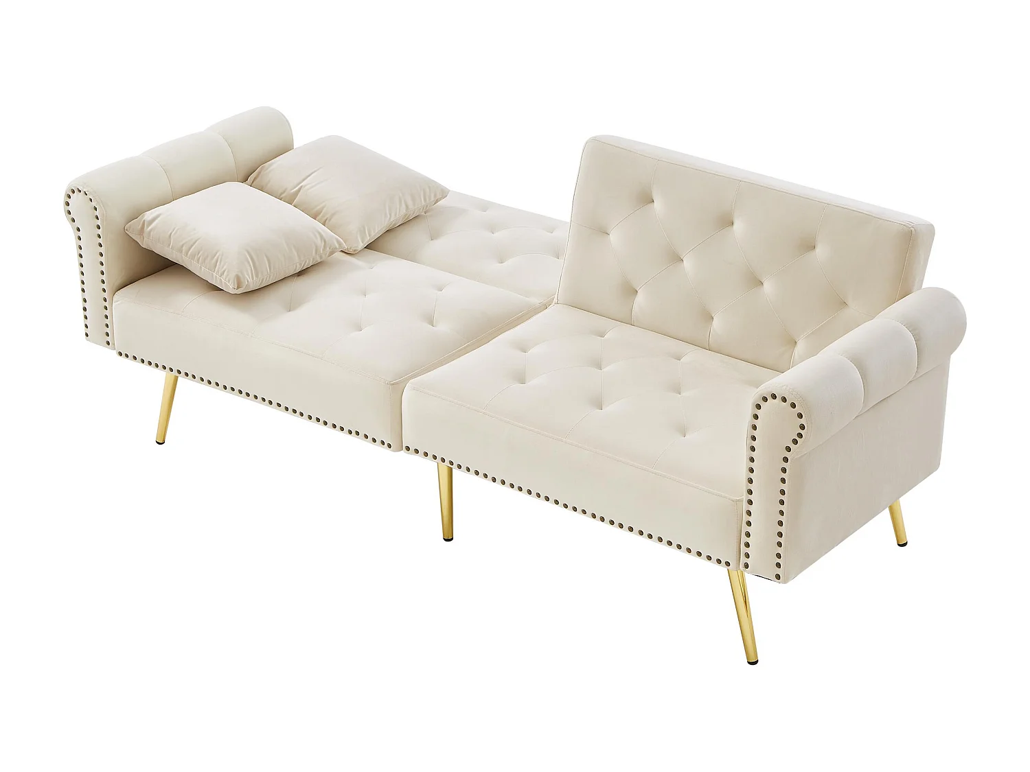 Canapé contemporain 2 places - Velours - Dossier réglable sur 3 niveaux - Beige