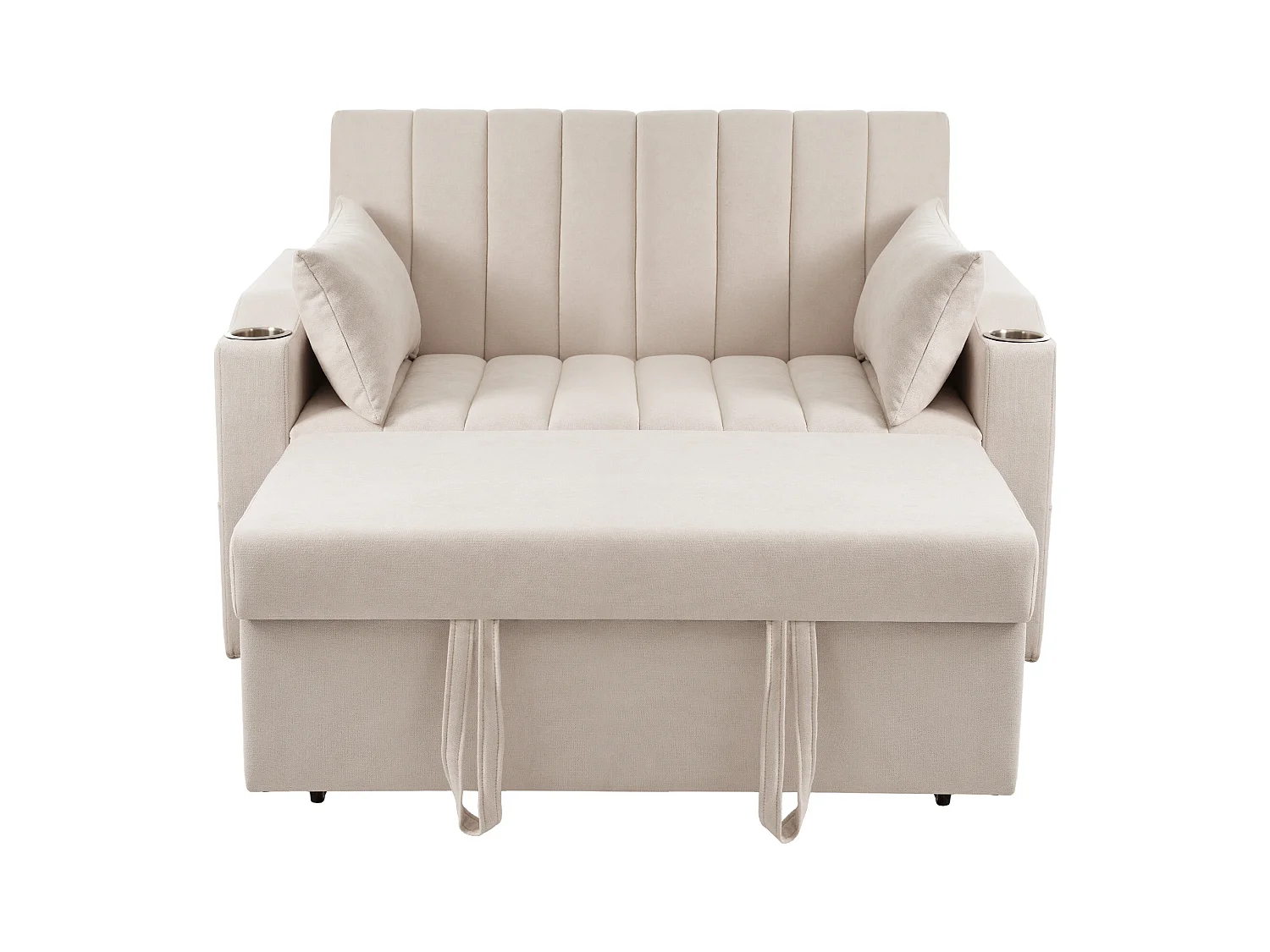 Canapé moderne 2 places - avec porte-gobelets et coussins - Beige