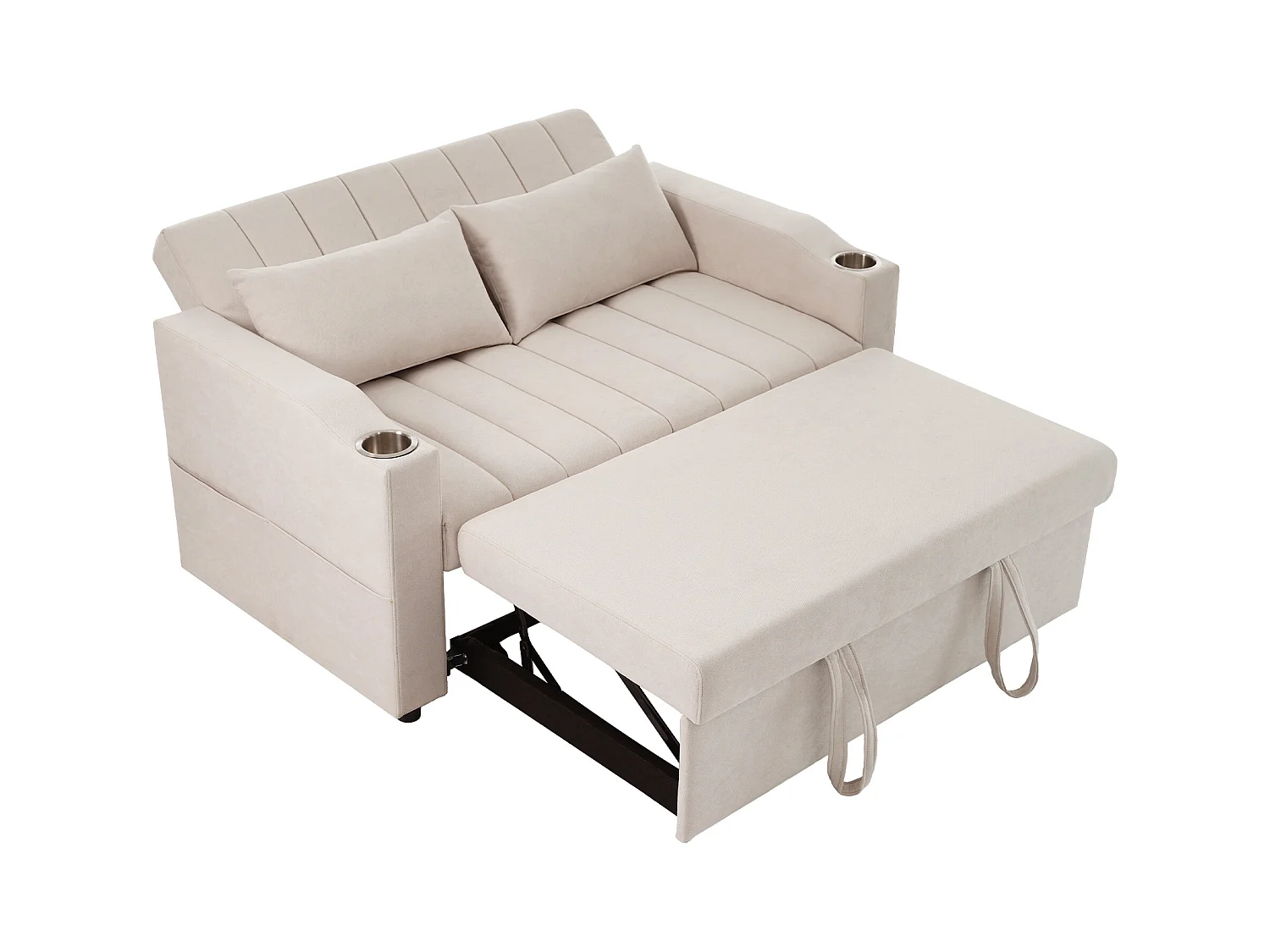 Canapé moderne 2 places - avec porte-gobelets et coussins - Beige