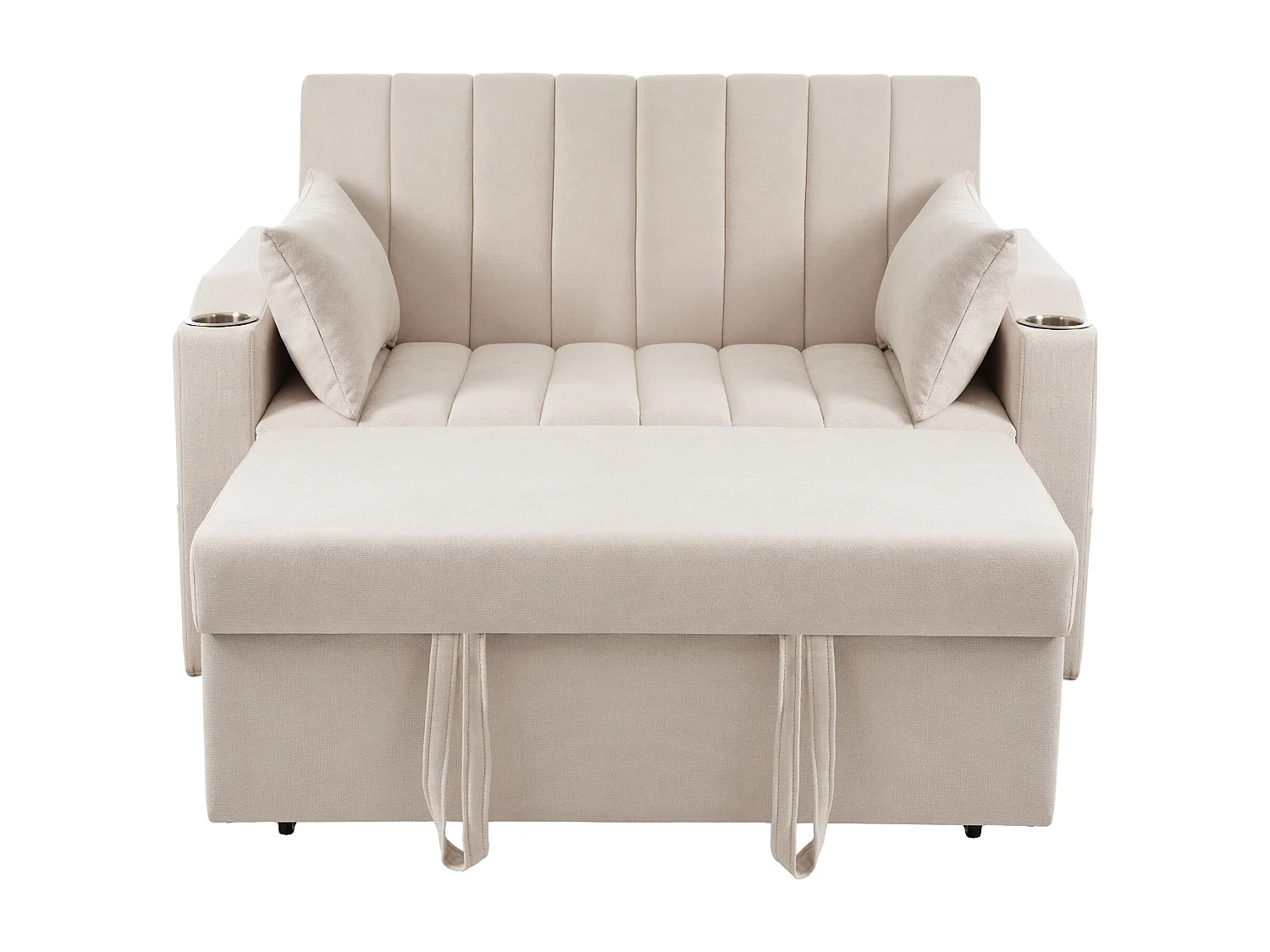 Canapé moderne 2 places - avec porte-gobelets et coussins - Beige