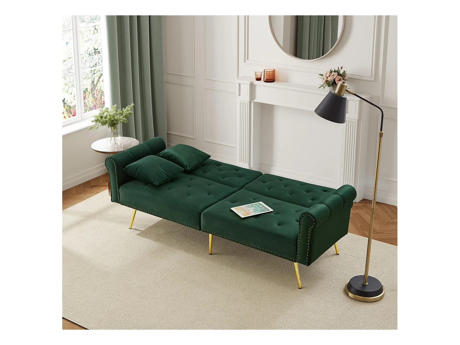 Divano contemporaneo 2 posti - Velluto - Schienale regolabile su 3 livelli - Verde