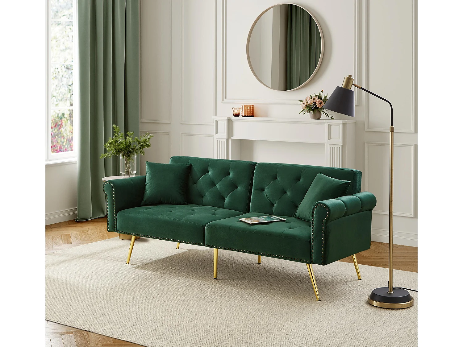 Divano contemporaneo 2 posti - Velluto - Schienale regolabile su 3 livelli - Verde