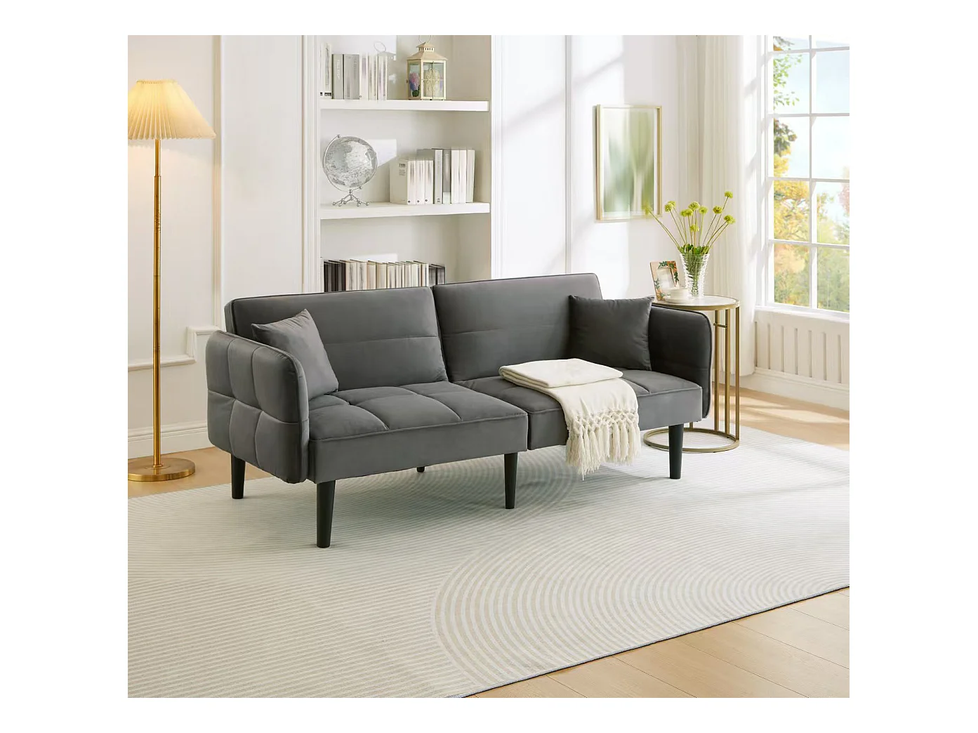 Canapé 2 en 1 réglable – 2 places – Velours – gris