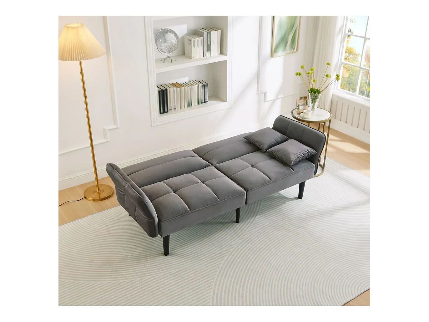 Canapé 2 en 1 réglable – 2 places – Velours – gris