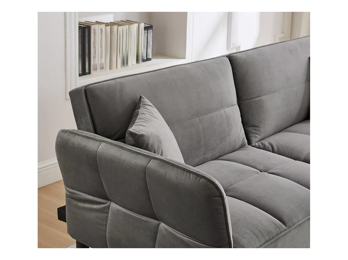 Canapé 2 en 1 réglable – 2 places – Velours – gris