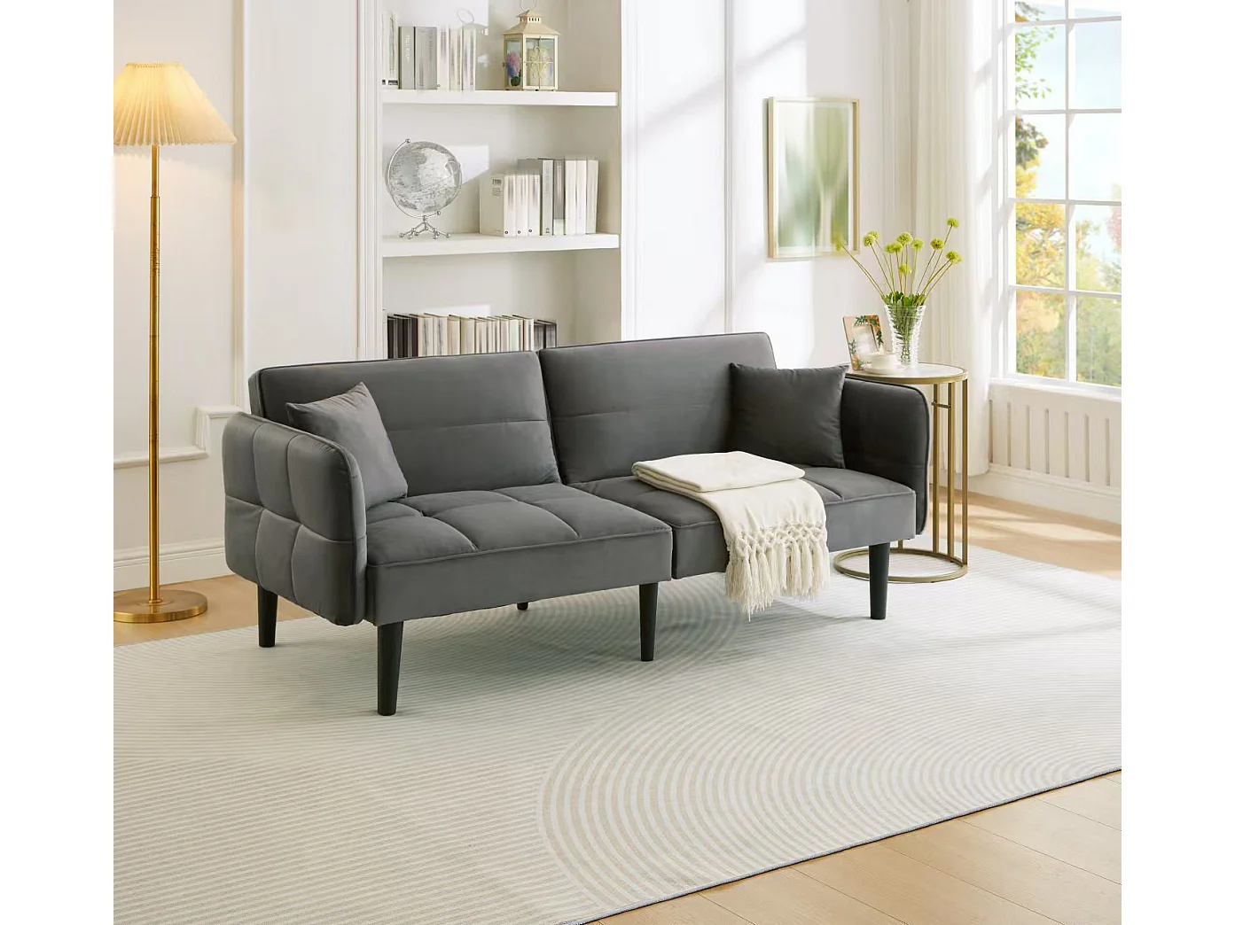 Canapé 2 en 1 réglable – 2 places – Velours – gris