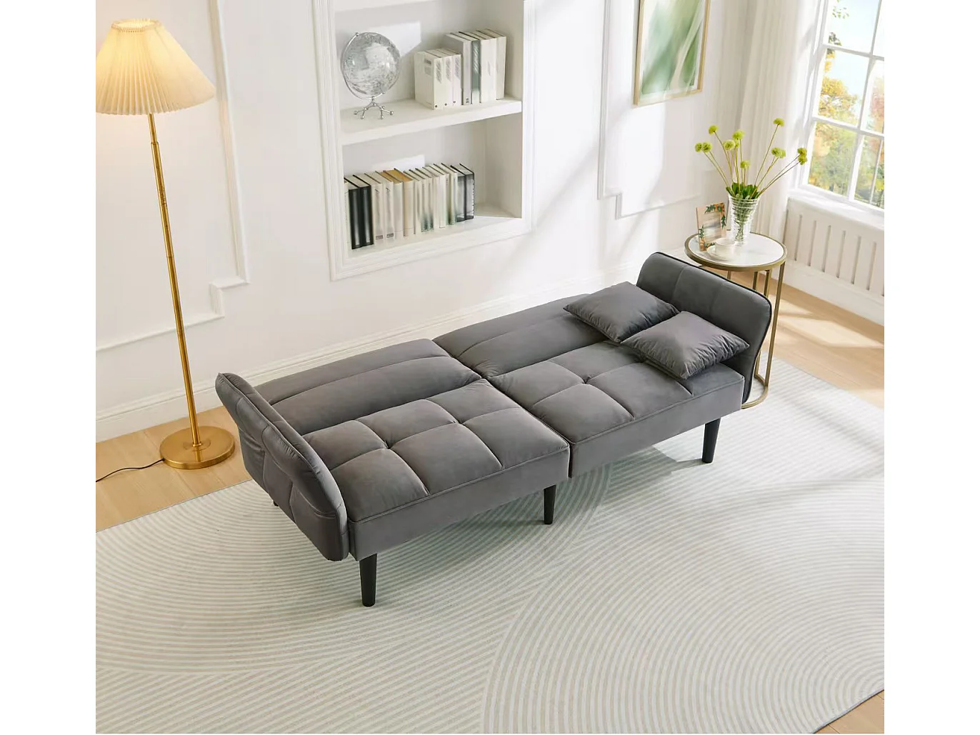 Canapé 2 en 1 réglable – 2 places – Velours – gris