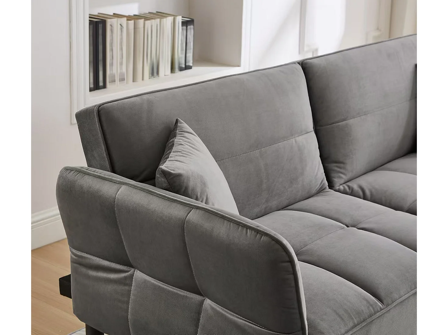 Canapé 2 en 1 réglable – 2 places – Velours – gris