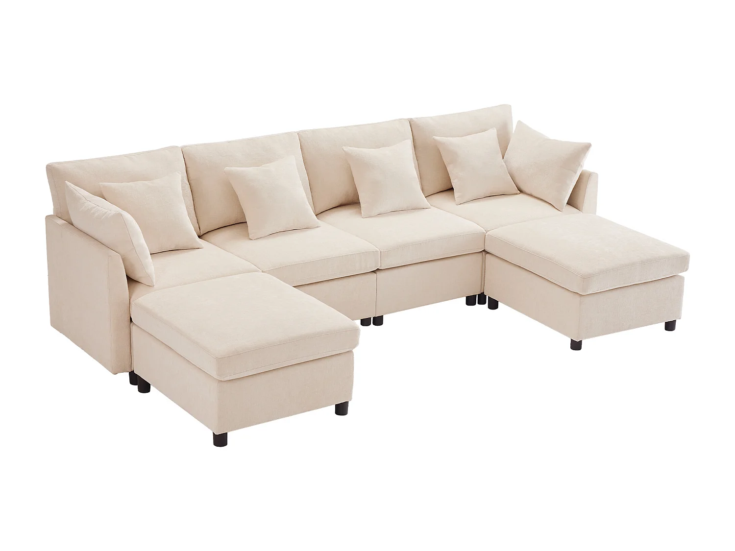Canapé d'angle moderne en L - Avec repose-pieds amovible - 4 places - Beige