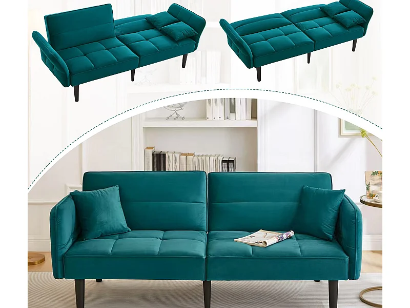 Canapé 2 en 1 réglable – 2 places – Velours – vert