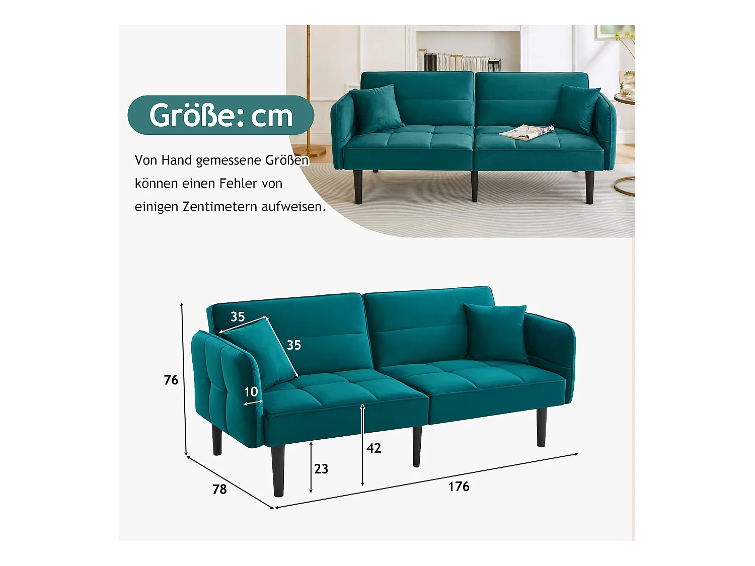 2-in-1 verstellbares Sofa - 2-Sitzer - Samt - Grün