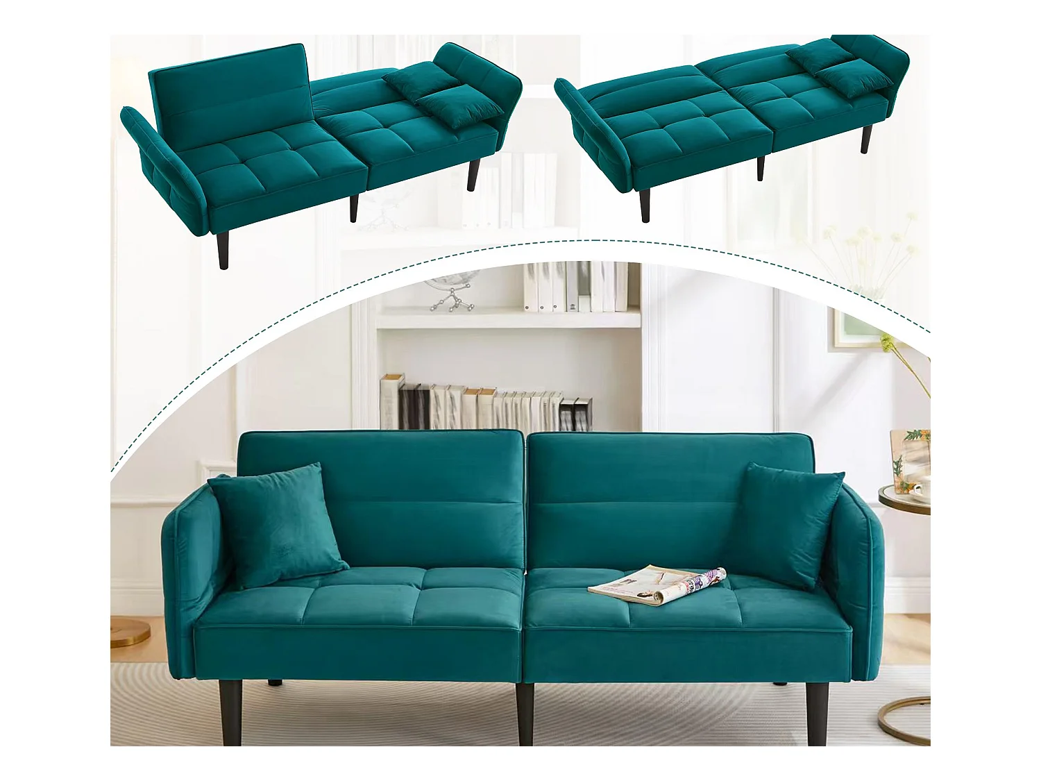 Bank 2 in 1 verstelbaar - 2-zits - Fluweel - Groen