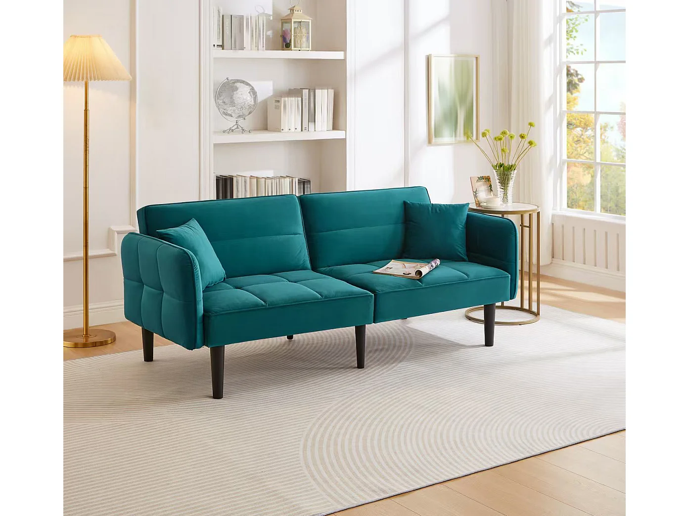 Canapé 2 en 1 réglable – 2 places – Velours – vert