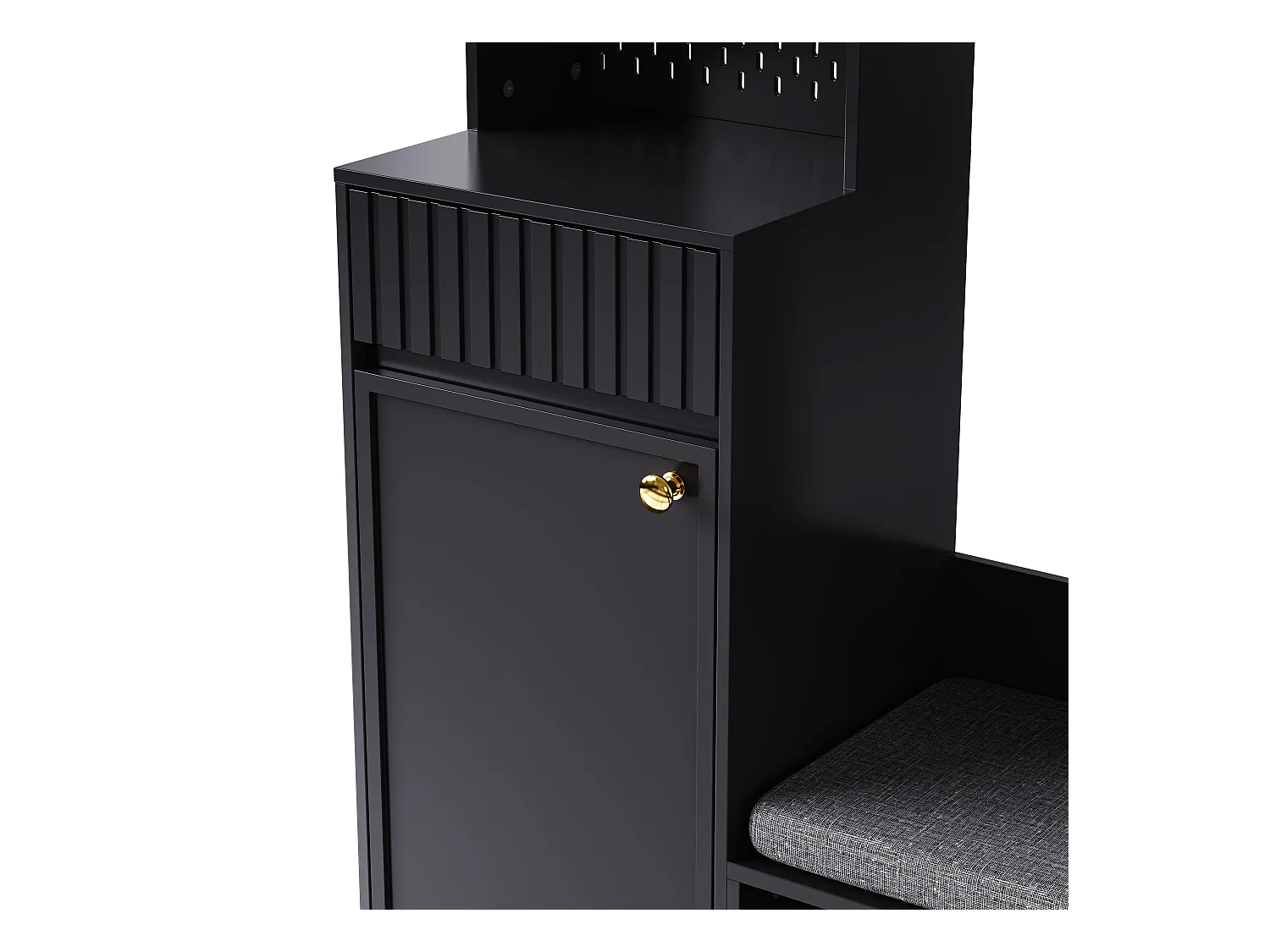 Vestiaire d'entrée moderne - avec 4 crochets, 2 portes et 1 tiroir - avec banc et étagères ouvertes - Noir