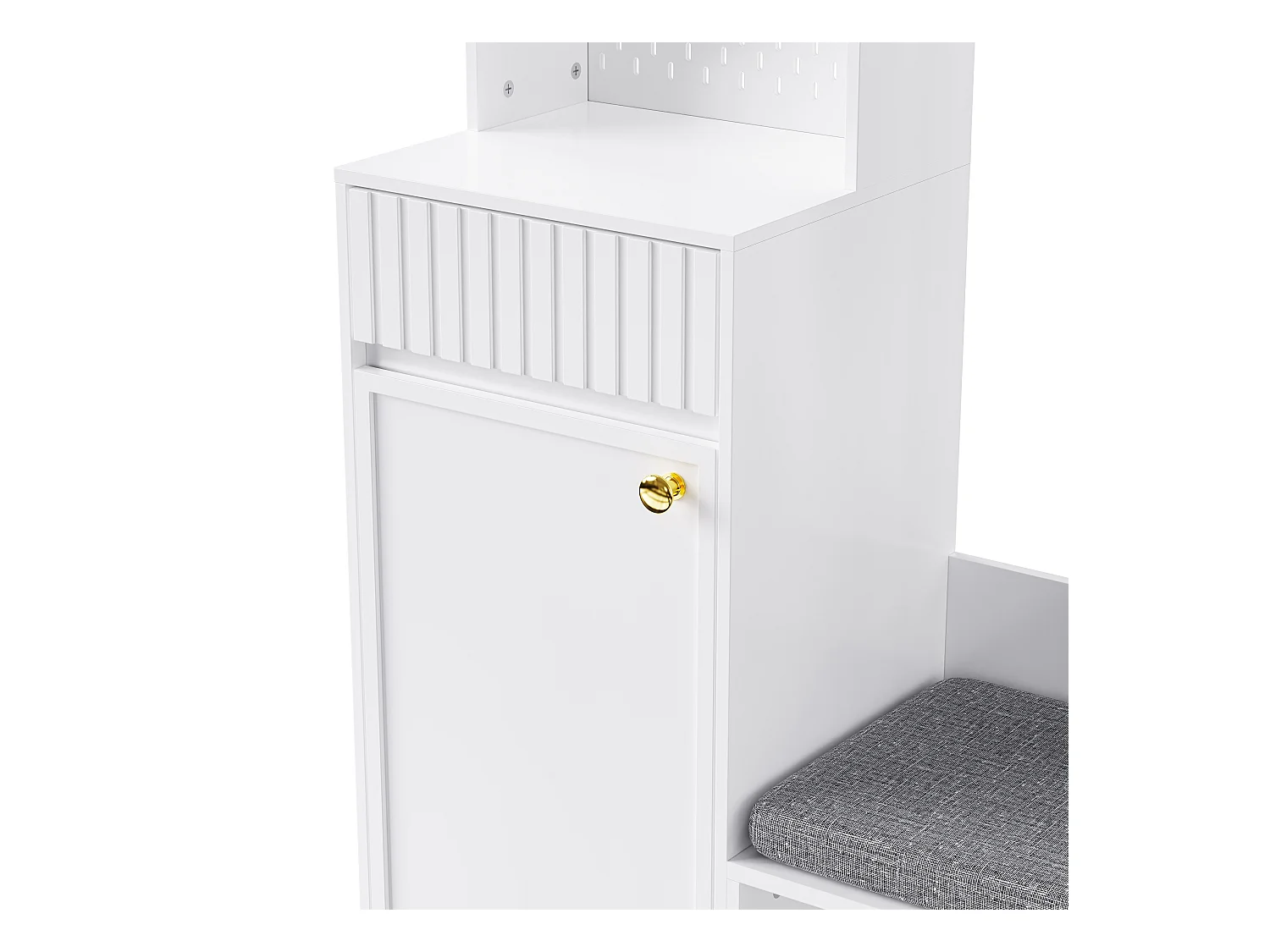 Moderne entreegarderobe - met 4 haakjes, 2 deuren en 1 lade - met bankje en open planken - Wit