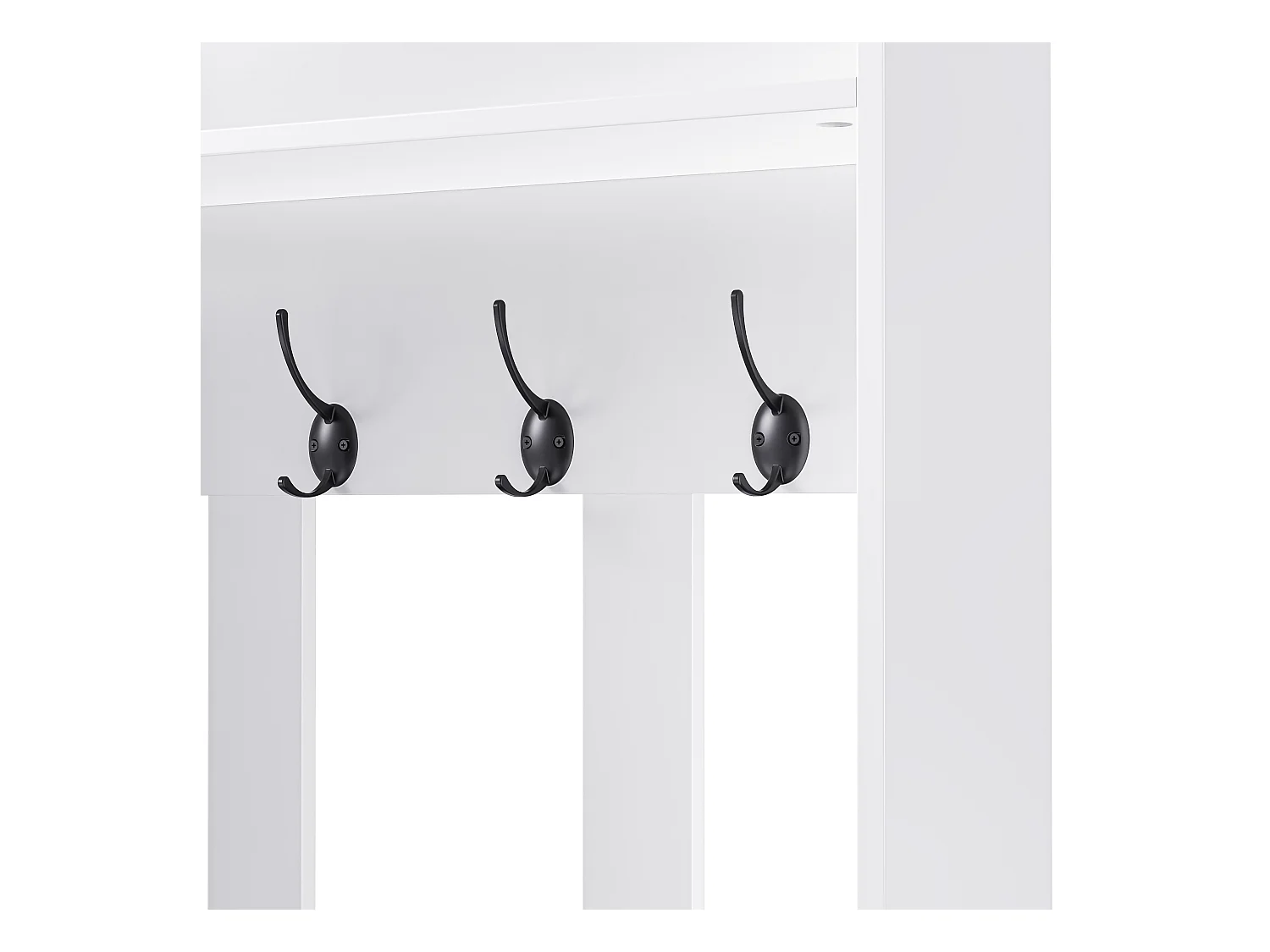 Moderne entreegarderobe - met 4 haakjes, 2 deuren en 1 lade - met bankje en open planken - Wit