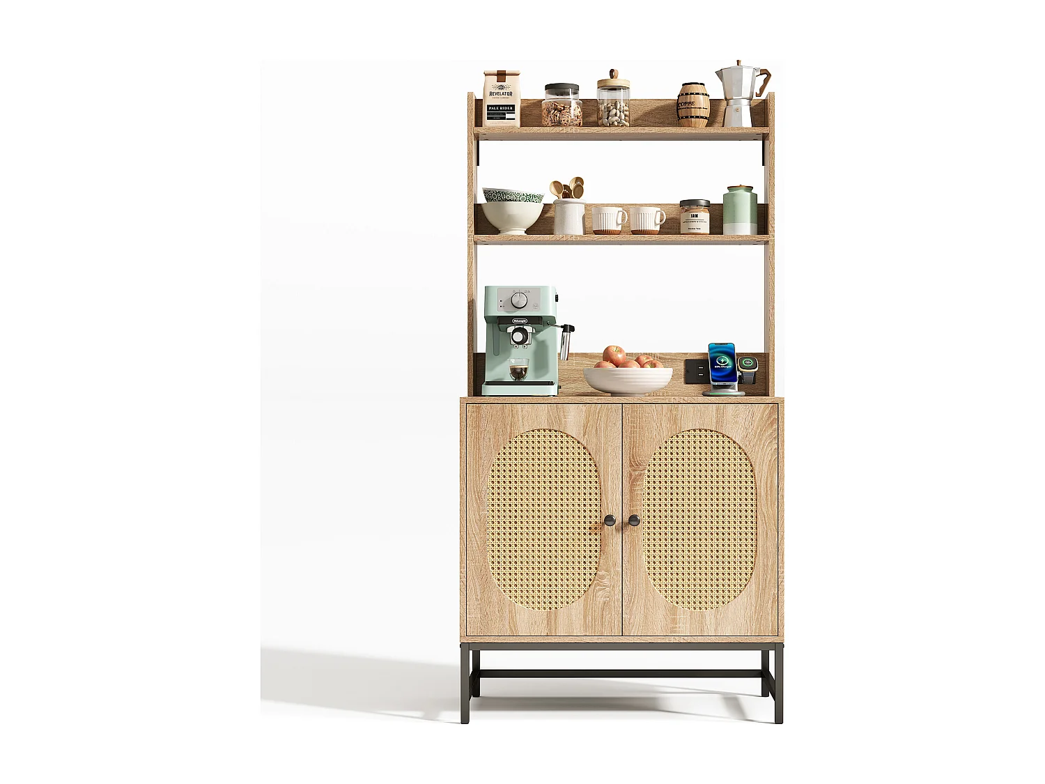 Kredens kuchenny 80×40×160.5 cm - z USB i gniazdkiem - z 2 drzwiami - naturalny