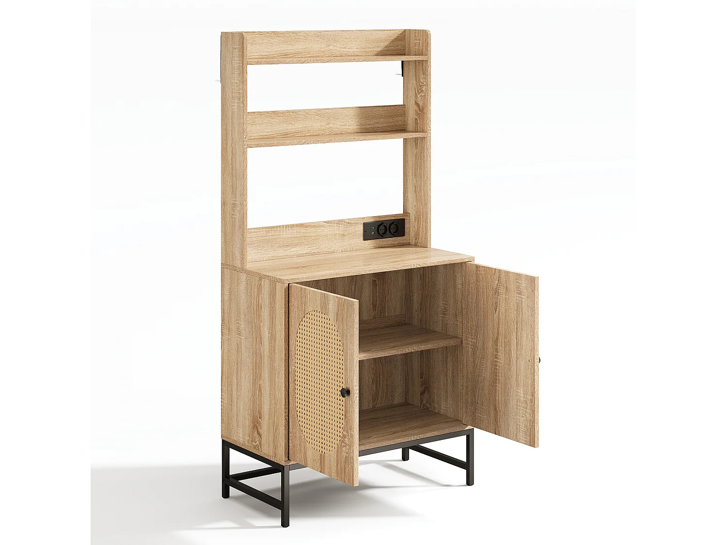 Kredens kuchenny 80×40×160.5 cm - z USB i gniazdkiem - z 2 drzwiami - naturalny