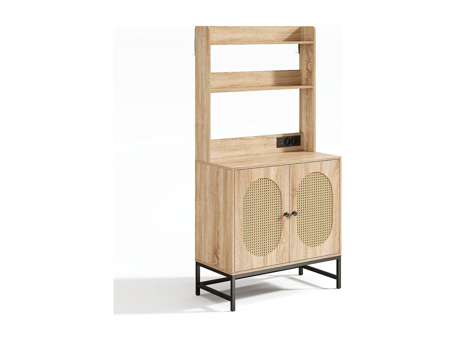 Kredens kuchenny 80×40×160.5 cm - z USB i gniazdkiem - z 2 drzwiami - naturalny