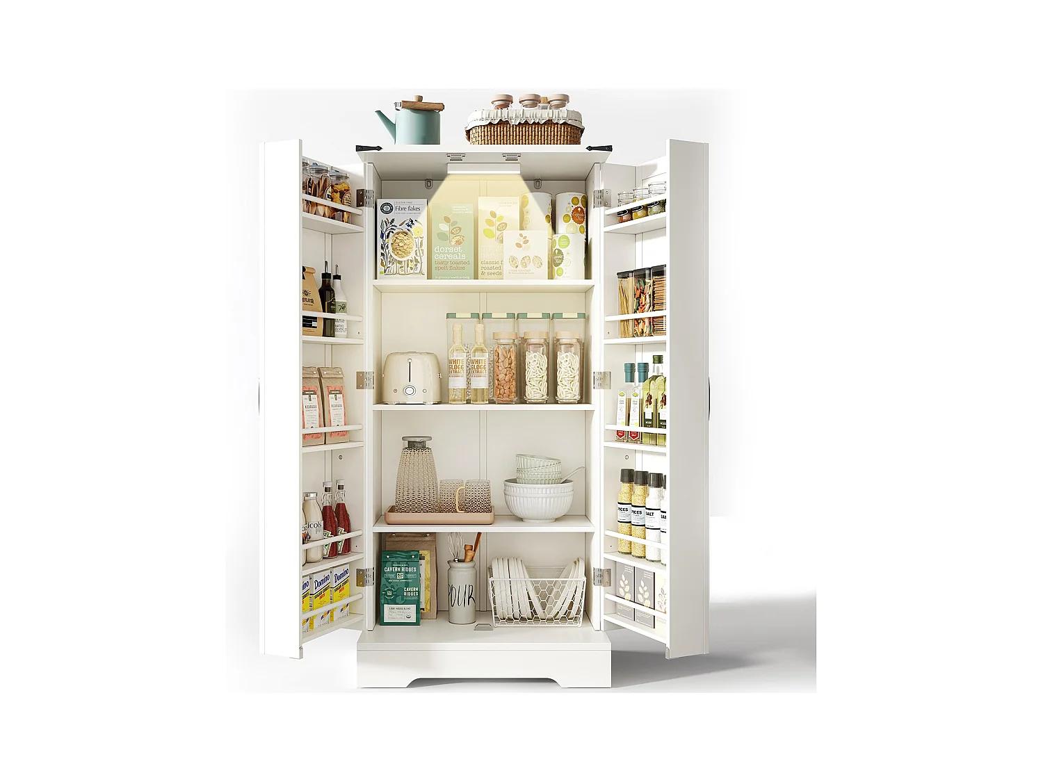 Buffet de cuisine 60x35x128.5cm - avec LED - 2 portes avec étagères - Blanc