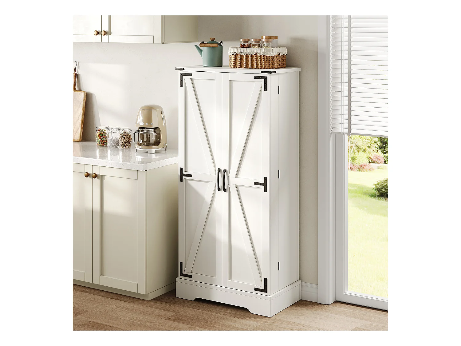 Buffet de cuisine 60x35x128.5cm - avec LED - 2 portes avec étagères - Blanc