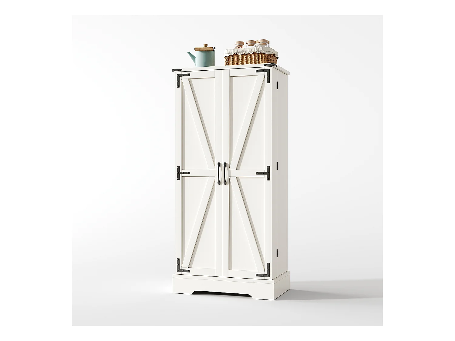 Buffet de cuisine 60x35x128.5cm - avec LED - 2 portes avec étagères - Blanc