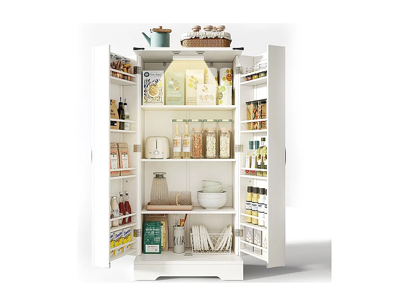 Keukenbuffet 60×35×128.5 cm - met LED - 2 deuren met schappen - wit