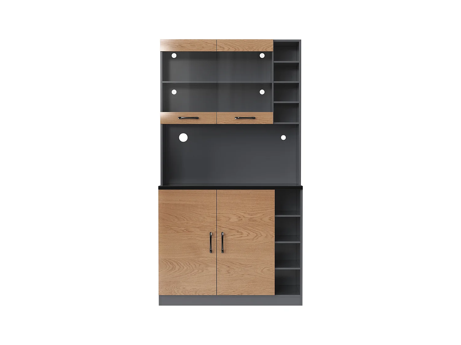 Buffet de cuisine 100x47x187cm - avec LED - 2 portes - Naturel+Noir