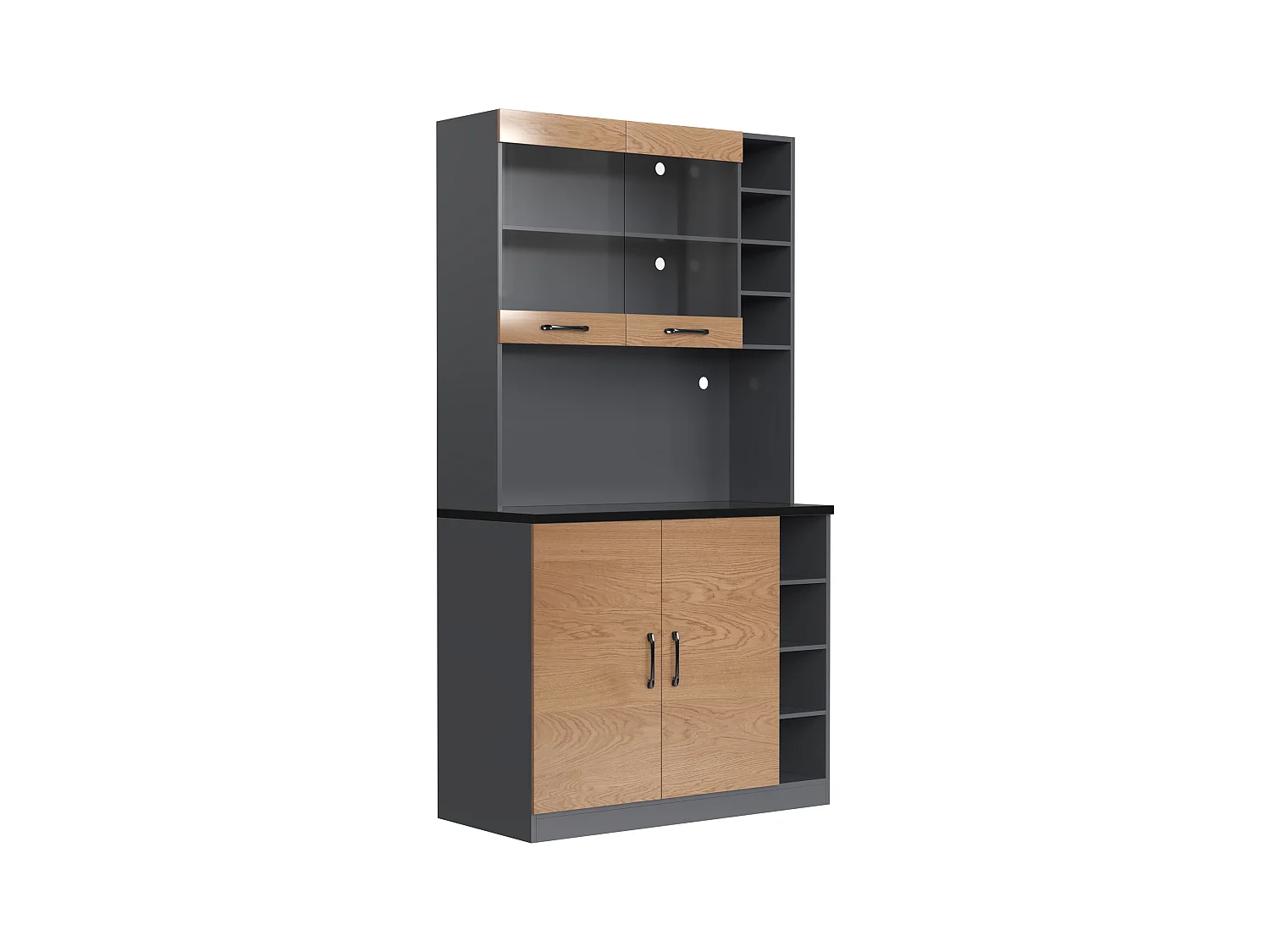 Buffet de cuisine 100x47x187cm - avec LED - 2 portes - Naturel+Noir