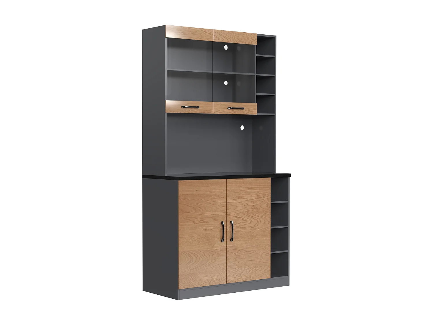 Buffet de cuisine 100x47x187cm - avec LED - 2 portes - Naturel+Noir