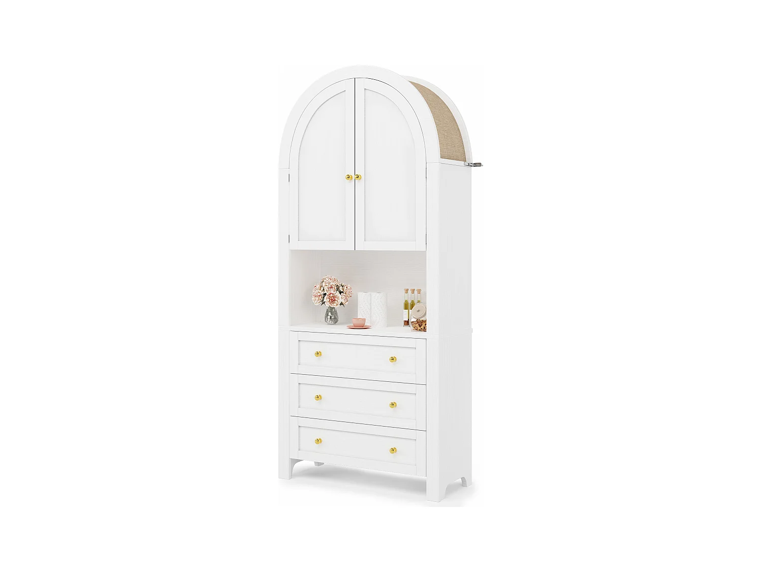 Küchenbuffet 70x35x180 cm - 2 Türen und 3 Schubladen - gewölbte Arbeitsplatte - Weiß