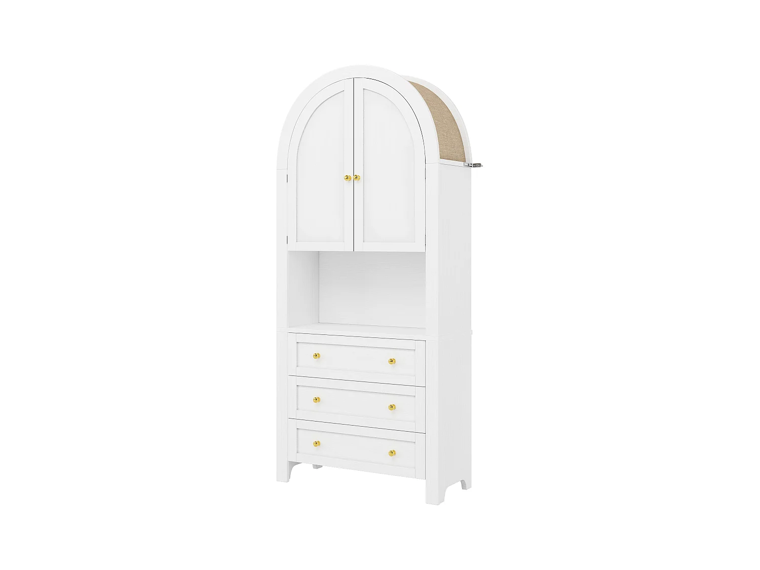 Küchenbuffet 70x35x180 cm - 2 Türen und 3 Schubladen - gewölbte Arbeitsplatte - Weiß