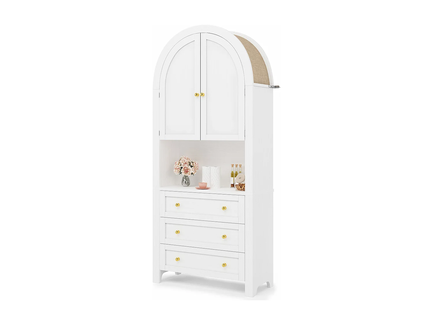 Buffet de cuisine 70x35x180cm - 2 portes et 3 tiroirs - sommet arqué - Blanc