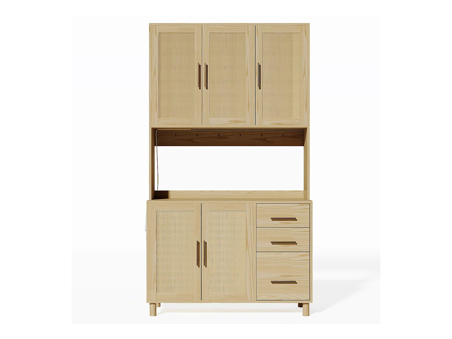 Buffet de cuisine 100x40x183cm - avec USB et prise - avec LED - 5 portes et 3 tiroirs - Naturel