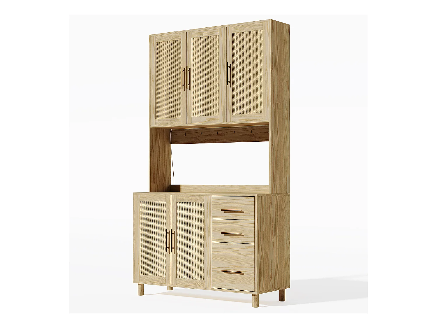 Buffet de cuisine 100x40x183cm - avec USB et prise - avec LED - 5 portes et 3 tiroirs - Naturel