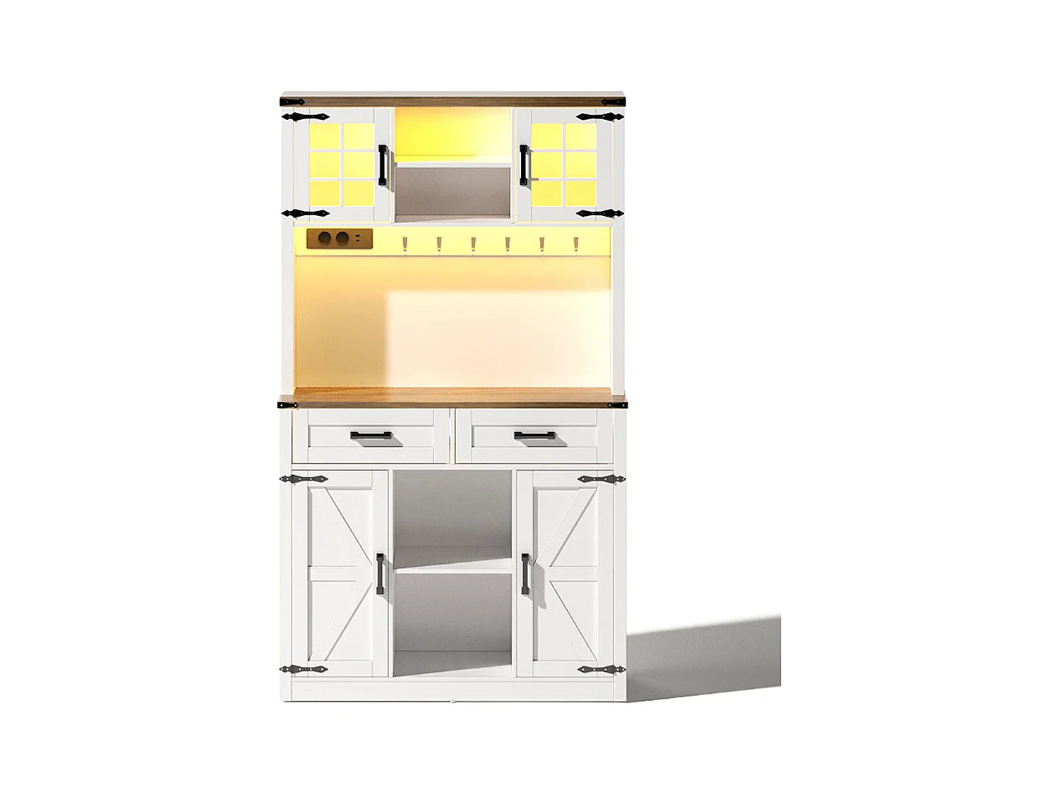 Küchenbuffet 100×40×172 cm - mit USB und Steckdose - mit LED-Beleuchtung - 4 Türen und 1 Schublade - weiß+natur
