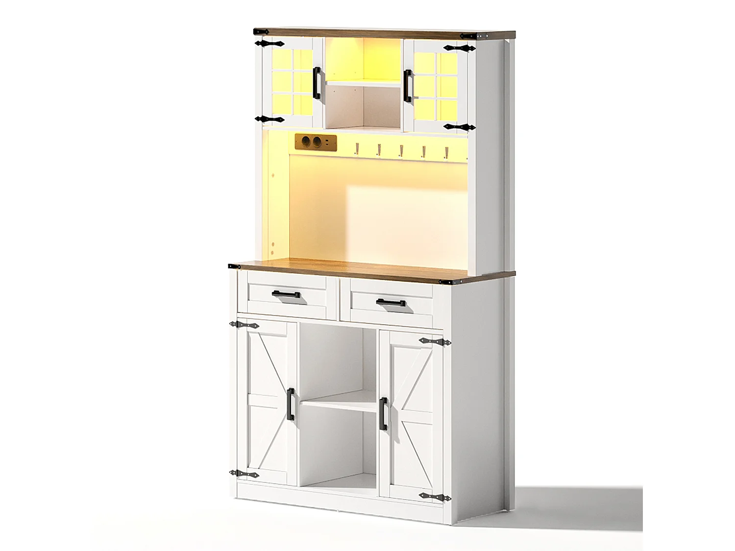 Buffet de cuisine 100x40x172cm - avec USB et prise - avec LED - 4 portes et 1 tiroirs - Blanc+Naturel