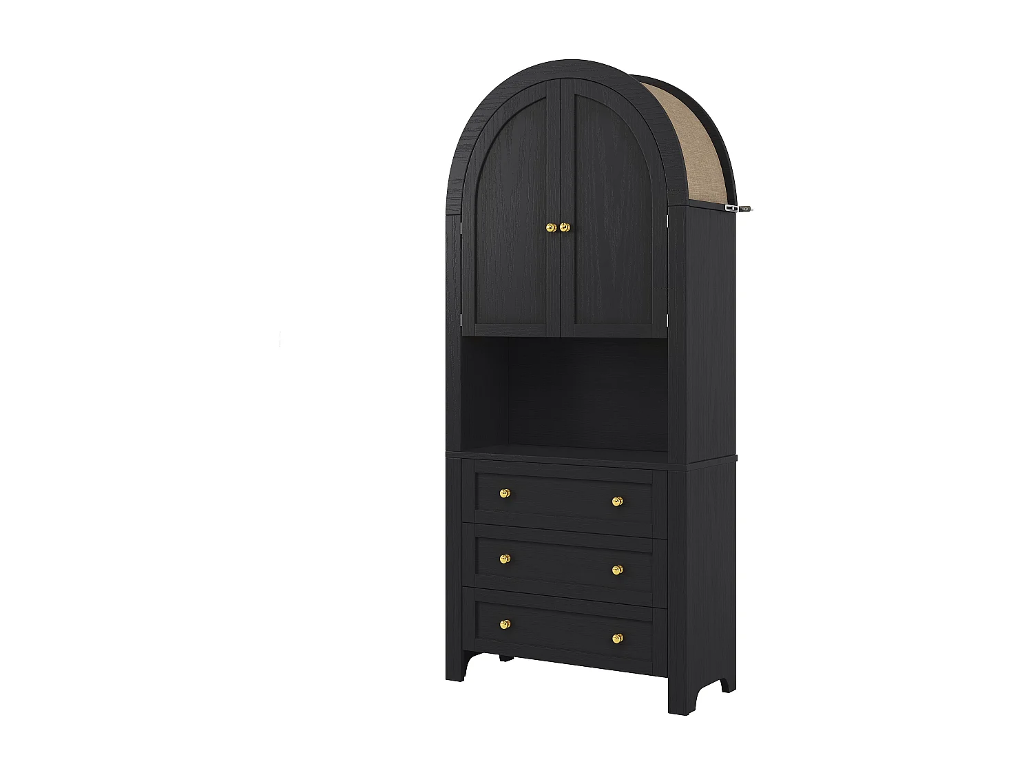 Buffet de cuisine 70x35x180cm - 2 portes et 3 tiroirs - sommet arqué - Noir