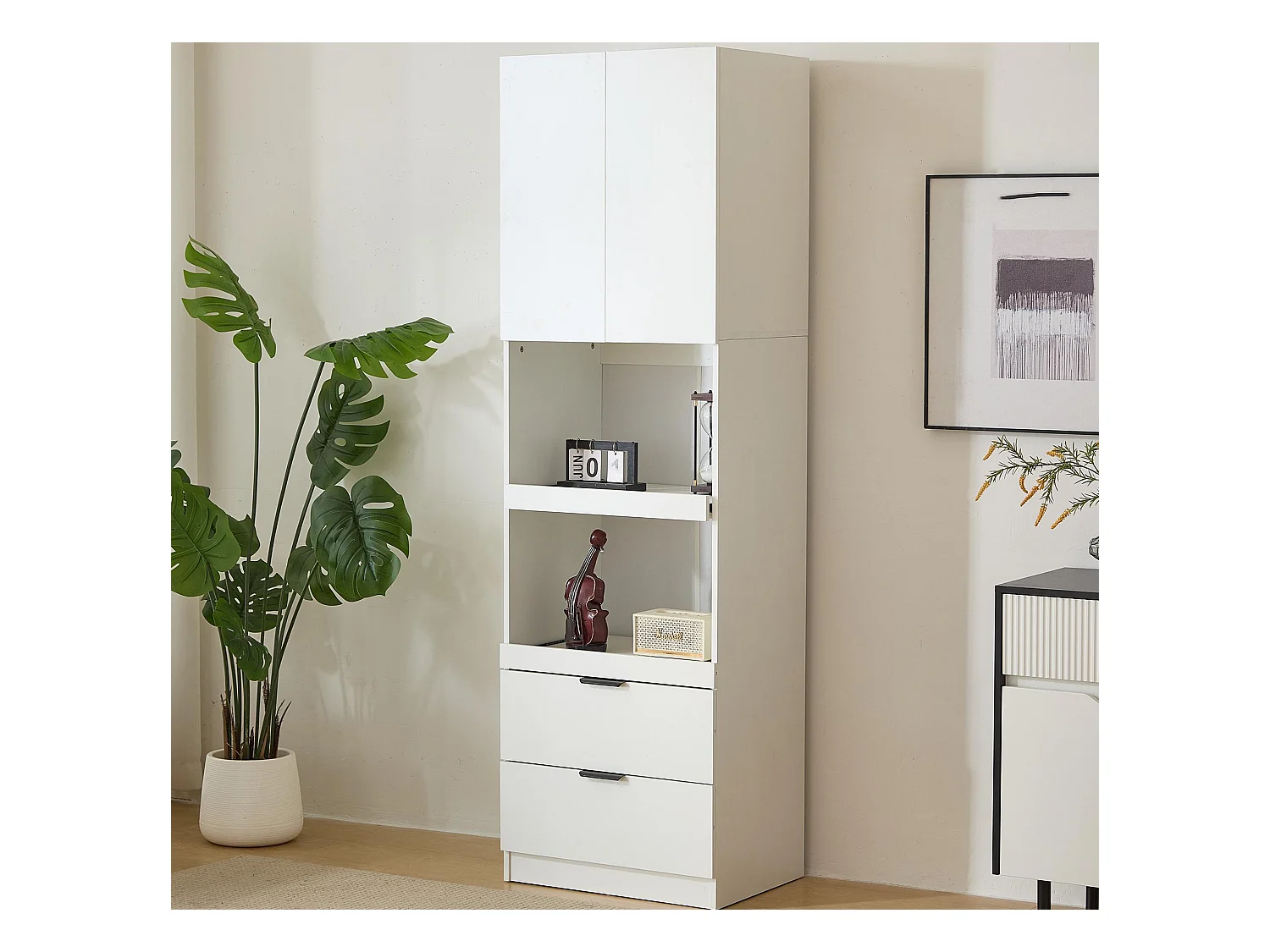 Buffet de cuisine 59.5x45x200cm - 2 portes et 2 tiroirs - Blanc