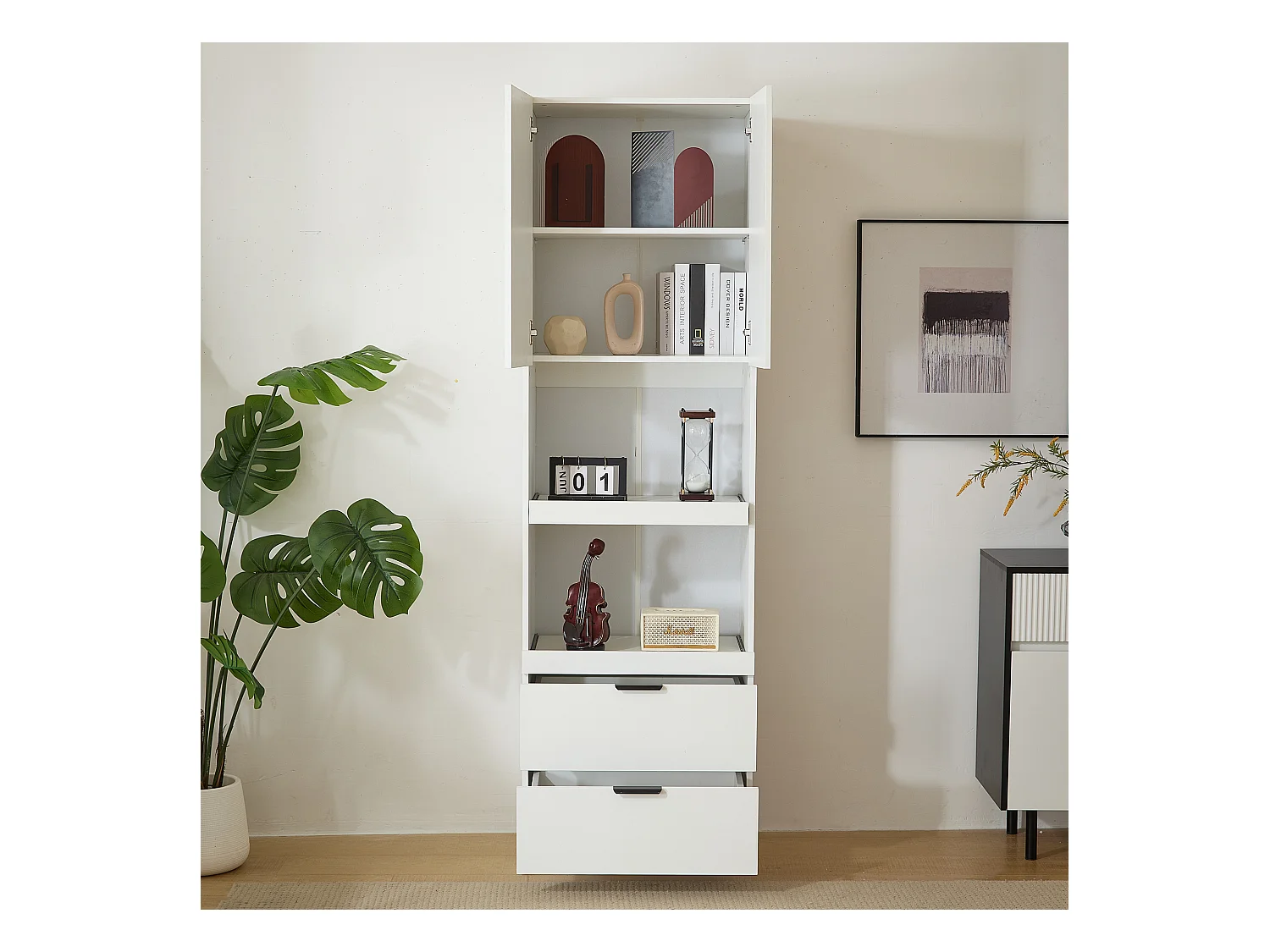 Buffet de cuisine 59.5x45x200cm - 2 portes et 2 tiroirs - Blanc