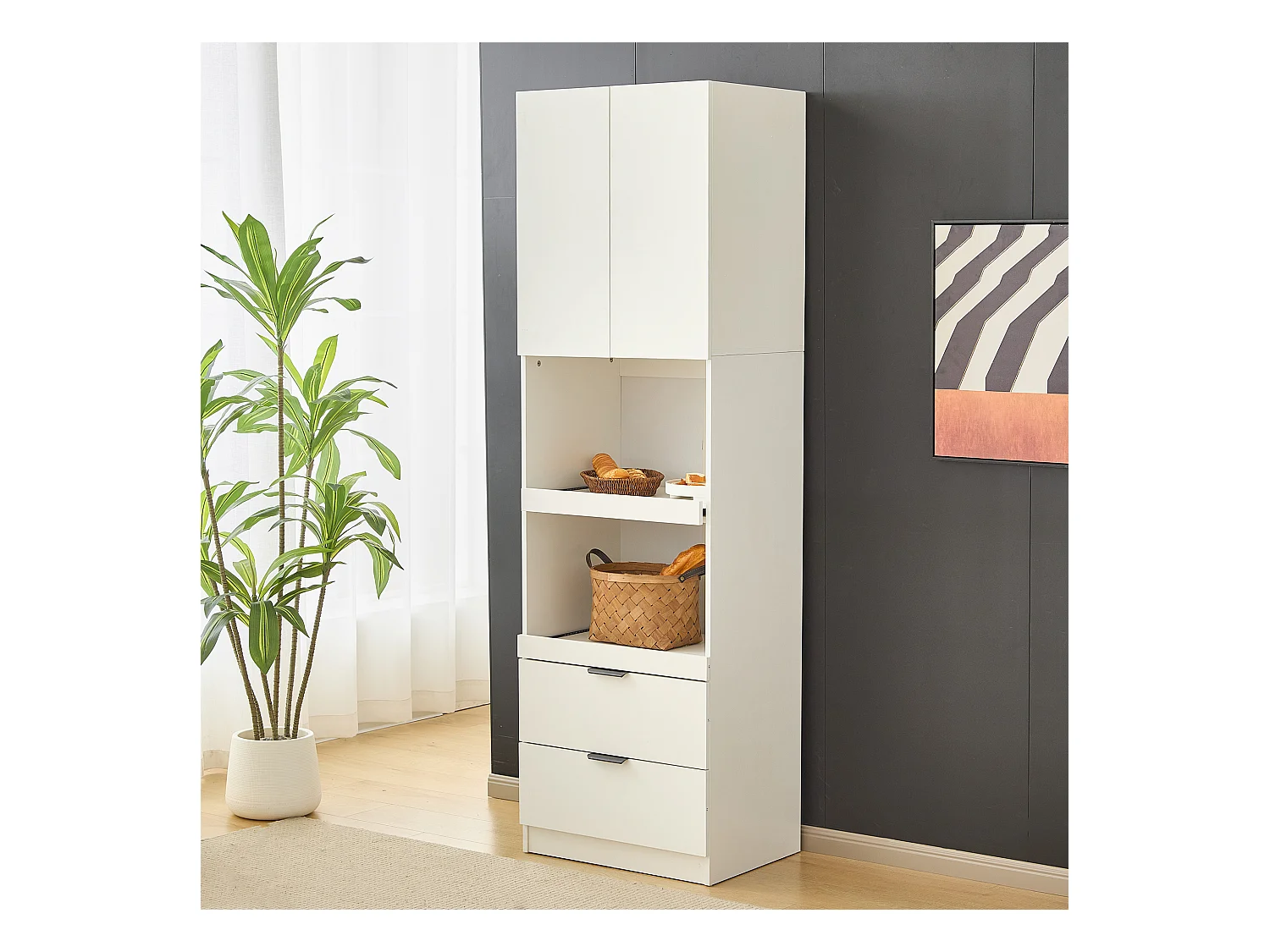 Buffet de cuisine 59.5x45x200cm - 2 portes et 2 tiroirs - Blanc