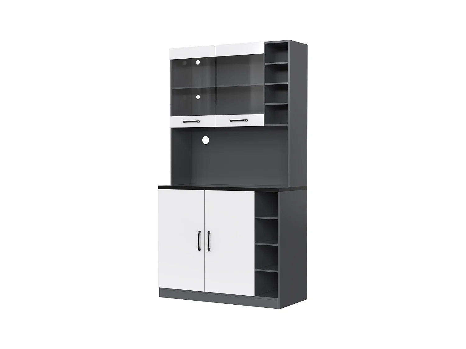 Buffet de cuisine 100x47x187cm - avec LED - 2 portes - Blanc+Noir